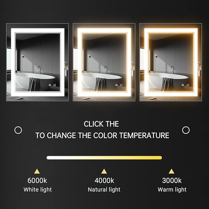 40X32 LED Bathroom Mirror with Lights,Anti-Fog,Dimmable,Lighted Bathroom Vanity Mirror for Wall, Memory Function, Waterproof, Tempered Glass