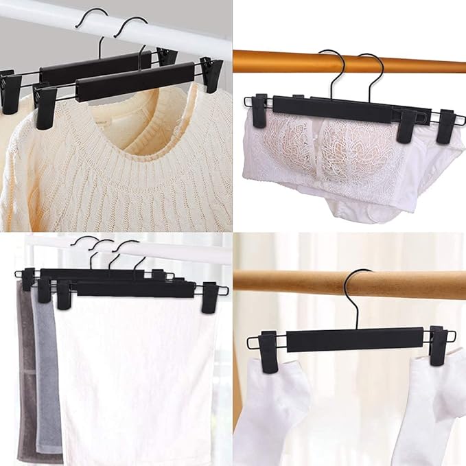 Pants Hangers with Clips, Skirt Hangers, 360 ° Swivel Hooks Space Saving Hanger for Pants, Skirts, Clothes, Jeans (10Pack, Black)