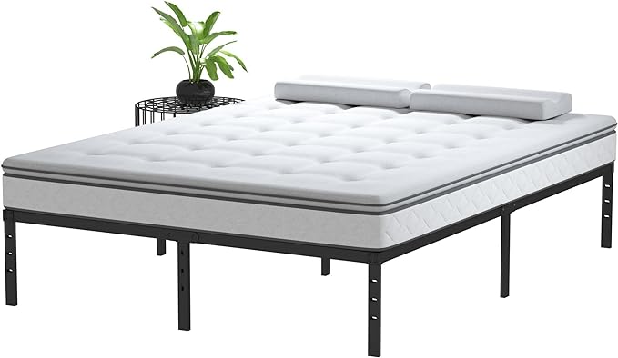 King Size Bed Frame No Box Spring Needed, 14 Inch Heavy Duty King Platform Bed Frame Support Up to 3000 lbs, Easy Assembly, Noise Free, Black