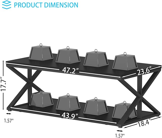 Launica Modern Coffee Table with Storage, Farmhouse Living Room Table, Minimalist Rectangle Center Table, Industrial Vintage Wood Tea Table, 47 Inch, Black Oak