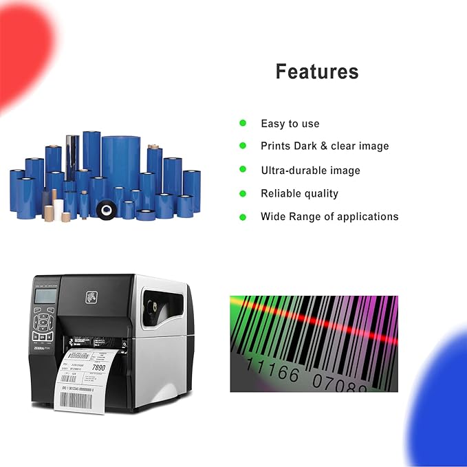 6.5'' x 1476' Premium Resin Enhanced Wax Ribbon, 165mm x 450m Black Thermal Transfer Ribbon, Barcode Thermal Label Printer Ribbon, CSO-Ink Outside, 1'' Core for Zebra, TSC, GoDex, Citizen (1 Roll)