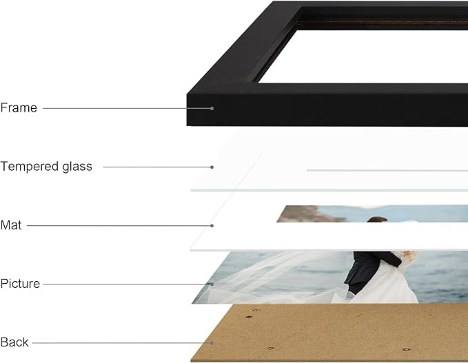 9x12 Picture Frame Set of 4 with Tempered Glass, Black Frames Display 6x8 Picture with Mat or 9 x 12 Without Mat, Photo Frames for Tabletop Display and Wall Mounting