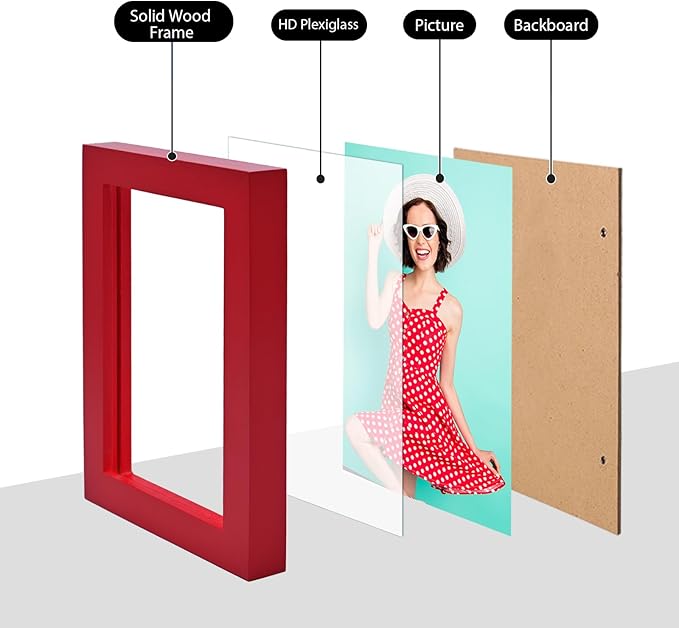 KINLINK 3.5x5 Picture Frames Red, Solid Wood Frames with Plexiglass for Table Top and Wall Mounting, Photo Frames for Horizontal or Vertical Display, 4 Pack