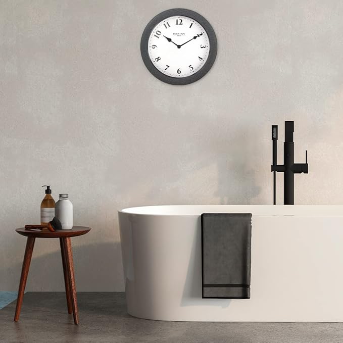 8.26" Small Nordic Indoor/Outdoor Clock, Waterproof & Weatherpoof Clock for Bathroom, Patio,Pool and Kitchen,Modern Style (Gray Sandstone Finish)