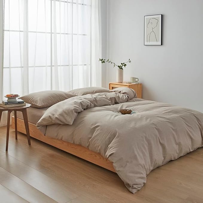 FACE TWO FACE Bedding Duvet Cover Set100% Washed Cotton Duvet Cover Linen Like Textured Breathable Durable Soft Comfy (Twin, Khaki)