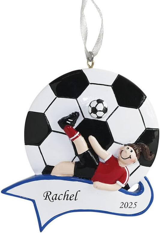 2025 Soccer Christmas Ornament – Personalized Soccer Ball Holiday Keepsake – Custom Soccer Ornament for Kids, Players & Fans – Unique Sports Decoration & Gift for Soccer Lovers (Soccer Kick Girl)