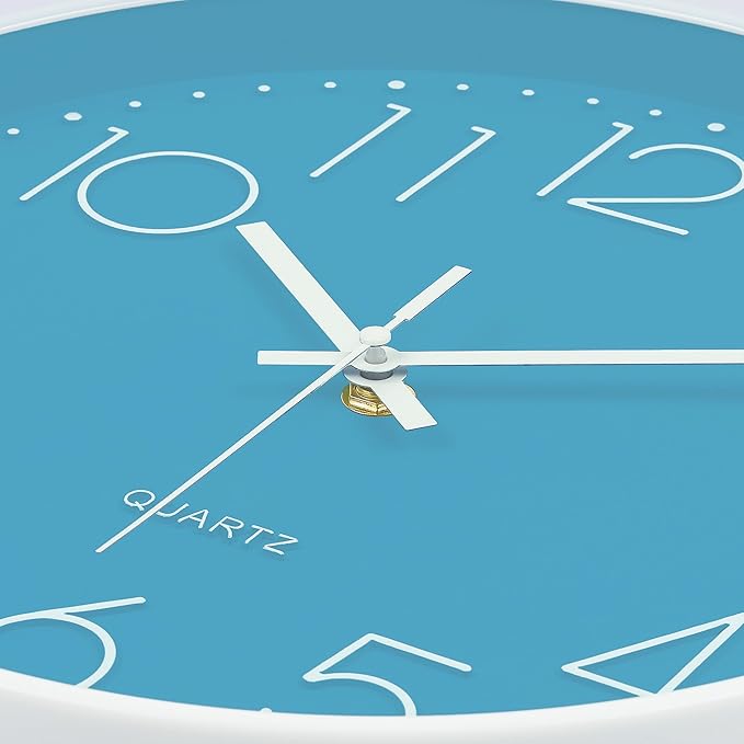 Lafocuse 12 Inch Blue Wall Clock Battery Operated for Kitchen Living Room, Silent Kids Analog Clock for Girls Boys Bedroom, Blue Home Décor