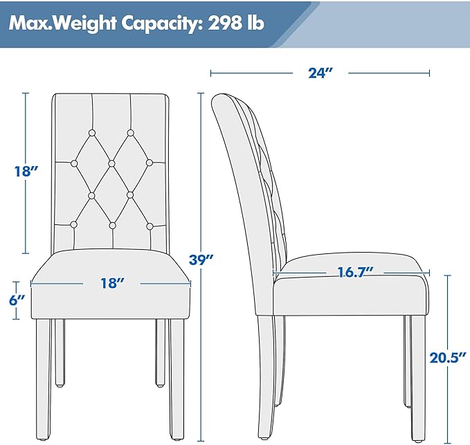 Yaheetech Dining Chairs Set of 2 Modern Style Faux Leather Dining Room Chairs with Solid Wood Legs and Button Tufted Padded for Home Kitchen and Restaurant, White