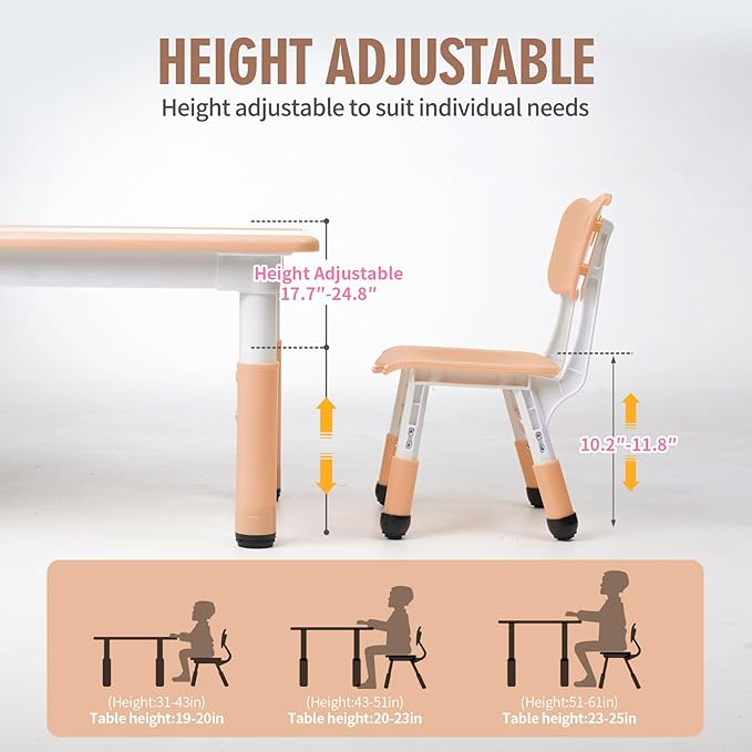 Unicoo Kids Table and Chairs Set, Height Adjustable Multi-Activity Preschool Table with Graffiti Desktop for Ages 2-8 Versatile Kids Tables for Play, Learning, and Creativity(Maple Top/Natural Border)