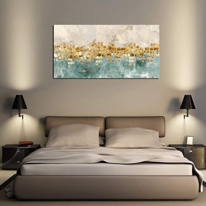 DZL Art A74662 Brown and Blue Abstract Painting Modern Decor Wall Art Tan Color Canvas Gray Painting Contemporary Decor Abstract Canvas Living Room Art Painting