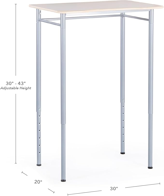 Guidecraft Adjustable Standing Desk - Rectangle – Wooden Study Desk for Kids & Adults, Adjustable Height Writing Desk with Sturdy Metal Legs, Compact Desk for Home, Classroom, Office