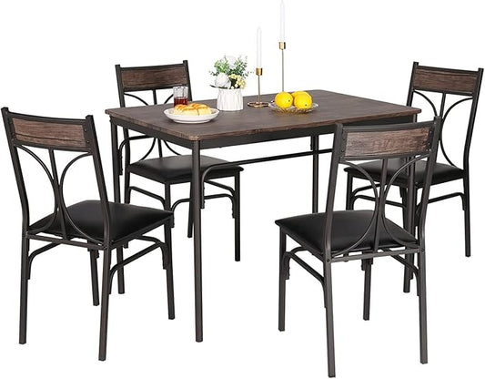 VECELO Kitchen Dining Room Table Set with 4 Chairs for Small Space, Apartment,Metal Steel Frame