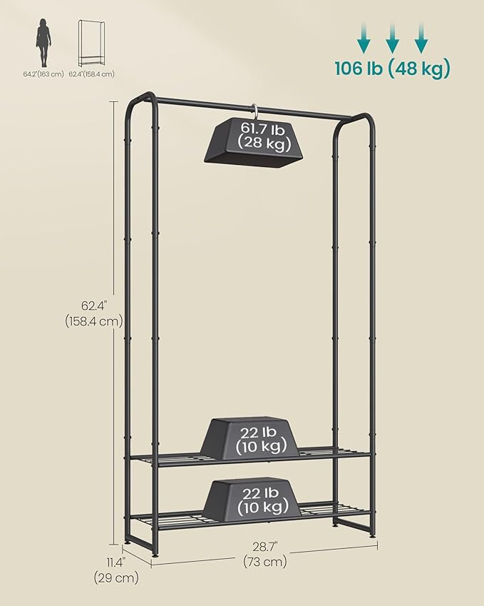 SONGMICS Wardrobe Closet, 28.7 Inch Large Portable Closet, Clothes Rack for Hanging Clothes,Heavy Duty Garment Rack, Storage Organizer with Shelves, 28.7 x 11.4 x 62.4 Inches, Black ULGR461B01