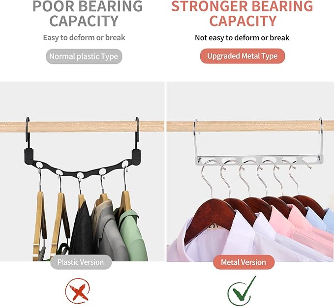Hangers Space Saving, 12 Pack Metal Hanger Organizer, Closet Space Savers, Collapsible Magic Hangers for Heavy Clothes, Closet Organizers and Storage, College Dorm Room Essentials