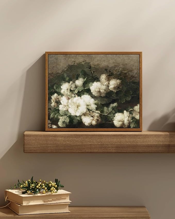 InSimSea Framed Canvas Wall Art Vintage Decor, Flower Prints Wall Art Room Wall Decor, Botanical Prints Wall Art for Living Room Decorations, Rustic Art Work for Bathroom Bedroom, 9"x11"