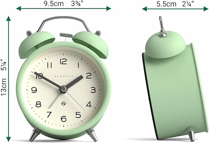 NEWGATE® Charlie Bell Echo Alarm Clock | Modern take on Classic Twin Bell Clock | Neo Mint | Easy to Read Numbers | Ideal for Bedside, Desk or Shelf | Modern Retro Bedroom & Office Accessory