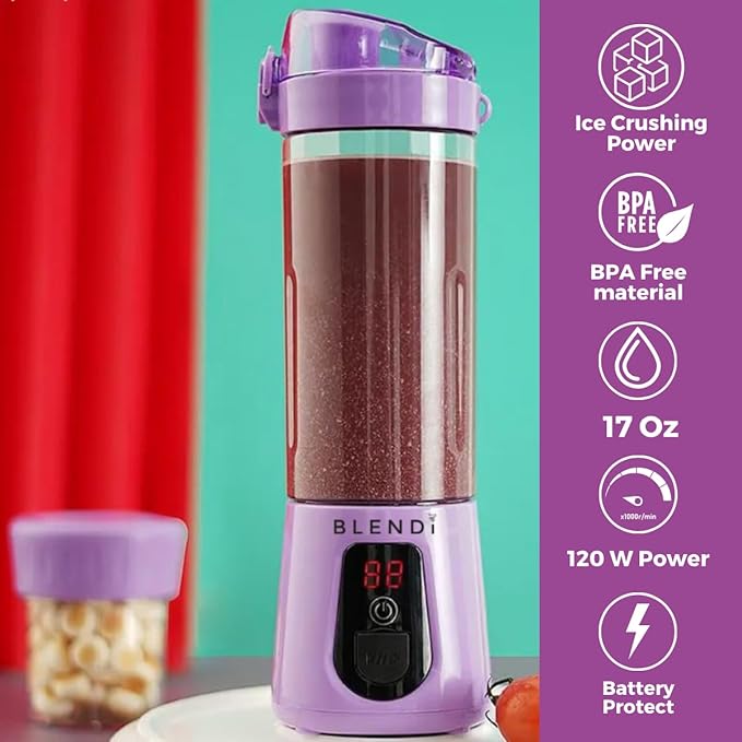 BLENDi Pro+ Portable Blender (17.5oz, Purple) – Powerful 120W Motor, USB-C Rechargeable, Cordless Personal Blender Smoothies, Shakes & More – BPA-Free, Self-Cleaning, Travel-Friendly (NEW)