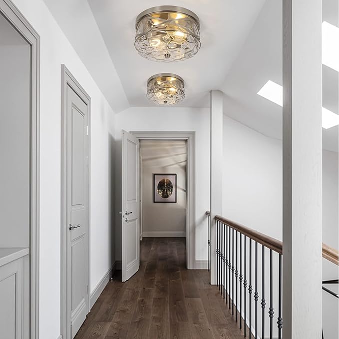 2-Light Flush Mount Ceiling Light Farmhouse Kitchen Island Ceiling Light with Bubble Glass Close to Ceiling Light Fixture for Living Room Bedroom Foyer Hallway