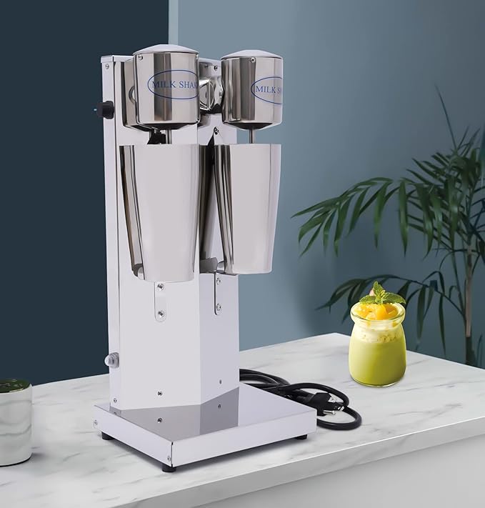 Electric milkshake machine with two heads Milkshake machine, commercial stainless steel Milkshake machine with double-head drink stirrer Household milkshake machine for making drinks Silver color
