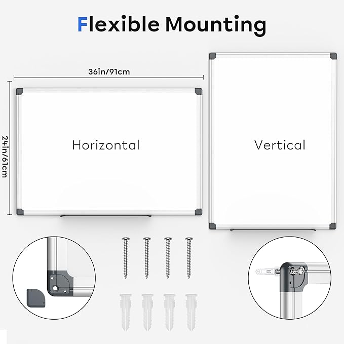 VUSIGN Magnetic Whiteboard, 36" x 24" Dry Erase Board for Wall, Silver Aluminum Frame, Hanging or Mounted White Board for Office, Home, School, Meeting