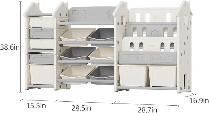3 in 1 Kids Toy Storage Organizer with Bookshelf, Large Toddler Toy Storage Cabinet Box Bin for Living Room, Playroom/Classroom, Toy Shelf for Girl Boy