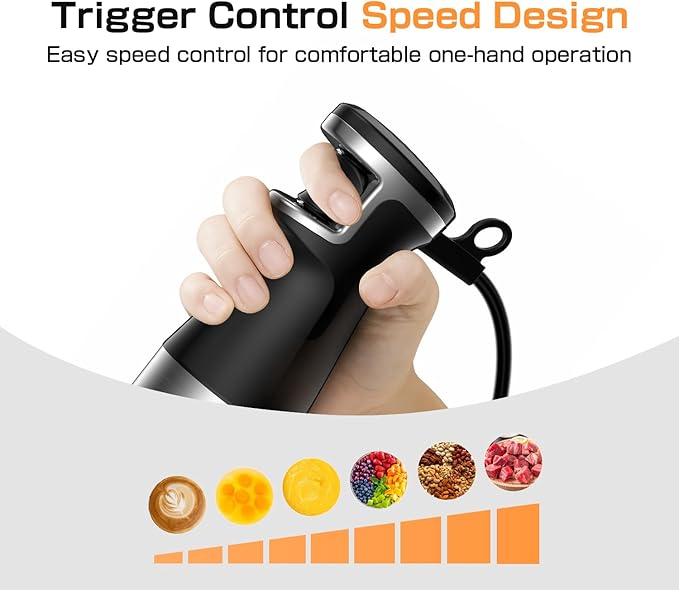 Immersion Blender Handheld 1100W - 3 in 1 Hand Blenders Set with Trigger Speed Control Stainless Steel Emulsion Stick with Whisk and Milk Frother, Emulsifier for Kitchen for Soup, Smoothie, Puree