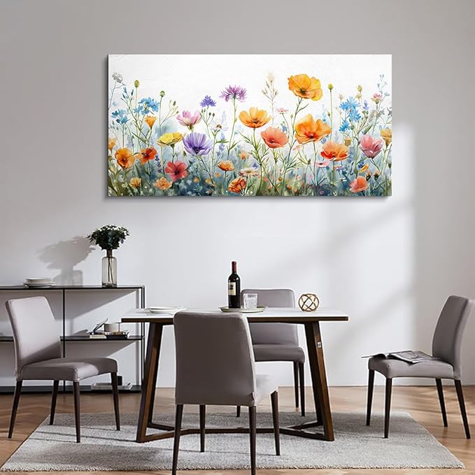 Wapluam Vintage Wildflower Canvas Prints Painting Large Wall Decor For Living Room Wall Art For Bedroom Office Decoration Flowers Artworks Pictures Ready To Hang Modern Minimalism Framed Home Decor