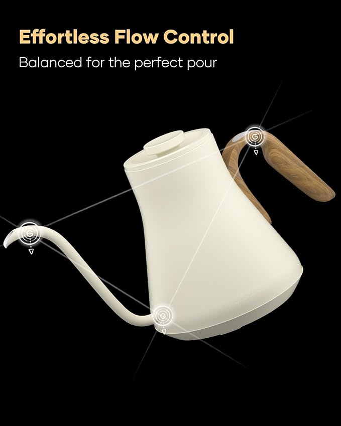 Cocinare FLOW B9 Gooseneck Electric Kettle, Precise Temperature Control for Pour-Over Coffee & Tea Brewing, Stainless Steel Interior, Rapid Heating for Boiling Water 0.9L (Morandi White)