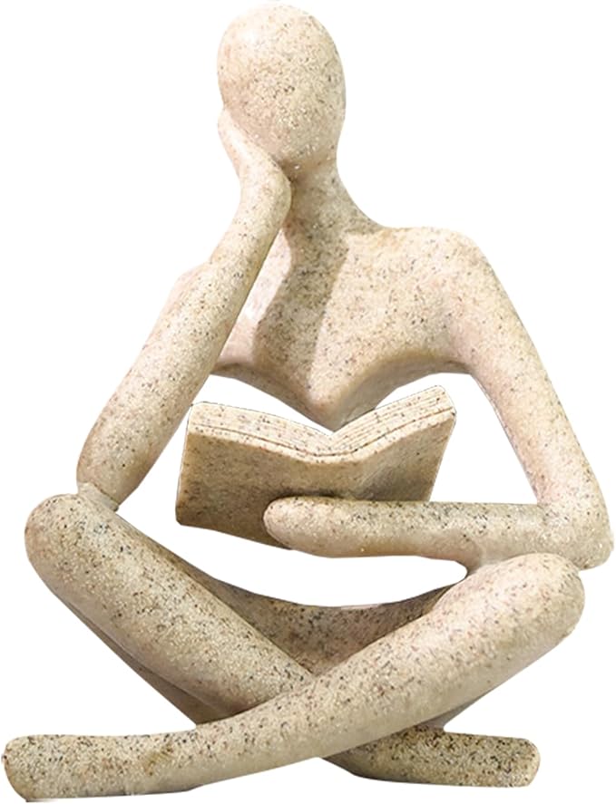 Gold Reading Women Statue, Thinker Sculptures, Abstract Art Ornament, Modern Aesthetic Figurine Decoration, Suitable for Home Living Room Bedroom Office Shelf Table Desk Bookshelf Decor (Left)