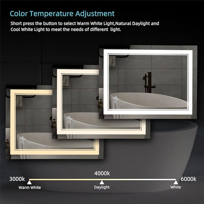 24" x 30" LED Bathroom Mirror LED Wall-Mounted Anti-Fog Mirror Bathroom Mirror with Lights LED Vanity Mirror Dimmable Lighted Bathroom Mirror