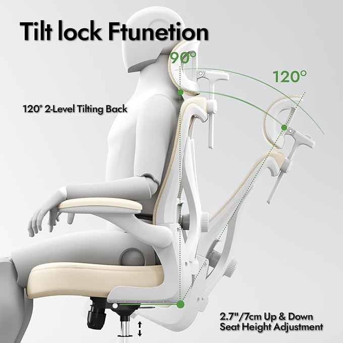 Ergonomic Office Chair - X-Shaped Computer Desk Chair Comfy, Gaming Chair, Office Chair with Lumbar Support, Mesh Office Chairs with Headrests, Desk Chair for Long Hours (White Beige)