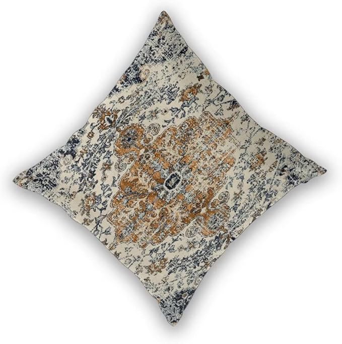 Ethnic Boho Throw Pillow Covers 16x16 Set of 2, Gold Blue Carpet Pattern Pillow Covers Rustic Farmhouse Cushion Cases Linen Decorative Gifts for Couch Sofa Indoor Outdoor