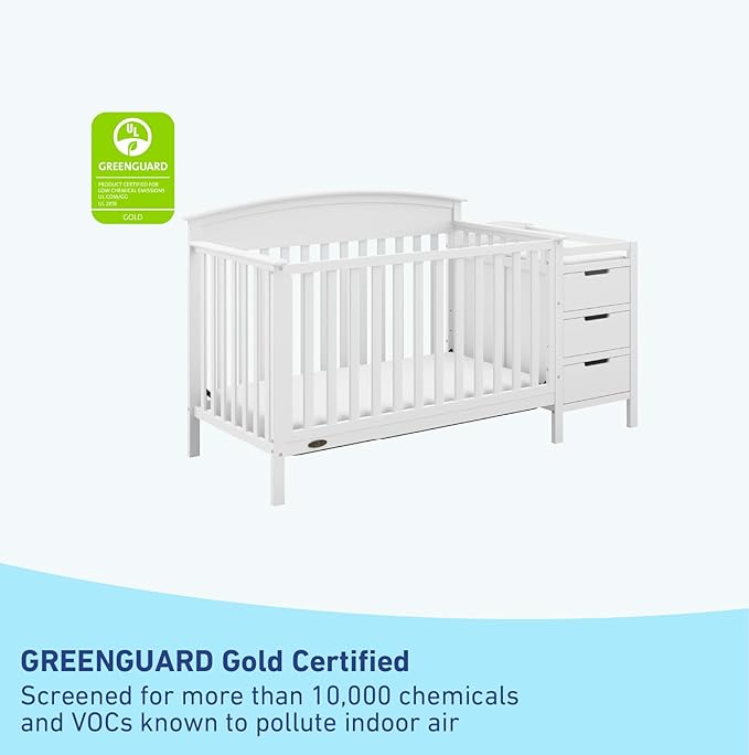 Graco Benton 5-in-1 Convertible Crib and Changer (White) – Crib and Changing -Table Combo, Includes Water-Resistant Changing Pad, 3 Drawers, Converts to Toddler Bed, Daybed and Full-Size Bed