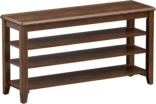 Shoe Bench Storage Rubberwood, Entryway Bench with 3-Tiers Height Adjustable, Shoe Rack Front Door Entrance Organizer for Hallway Living Room, Mudrooms, Walnut,39.4"