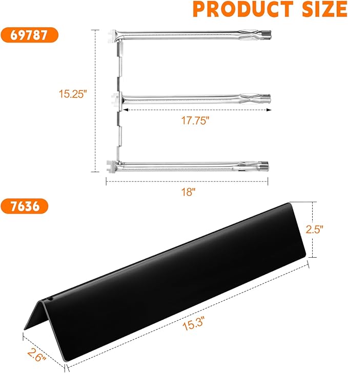 7636 Flavorizer Bars for Weber Spirit I & II 300 Series Gas Grill, and 69787 Burner Replacement Parts Suitable for Weber Spirit E-310 S-310 E-320 S-320 (Front-Mounted Control) Gas Grill