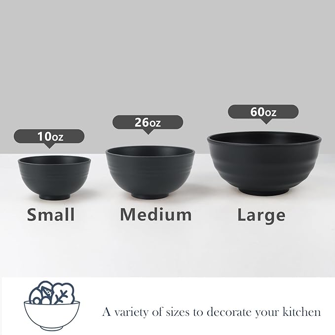 Homienly Wheat Straw Small Bowl Set of 8, Unbreakable Dessert Bowl - 10 OZ, Wheat Straw Mini Bowls for Kitchen, Kids, Microwave and Dishwasher Safe Bowls for Snack, Appetizer, Ice Cream (Black)