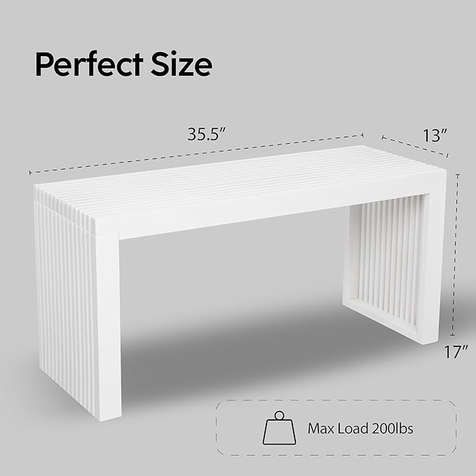 SWEVEN Bamboo Natural 36 inch Wooden Bench, Small Wood Benches for Entryway, Living & Dining Room, Kitchen, Bedroom, Bathroom, Hallway, Front Door Indoor & Outdoor Patio Use, Mid Century Modern Decor