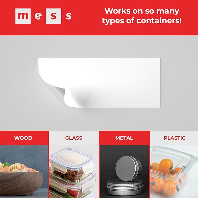 MESS Dissolvable Food Labels, Blank 1x2, 50/Roll - Dissolves in 30 Seconds or Less - Removable Pantry, Meal Prep & Food Storage Labels – Canning & Freezer Use