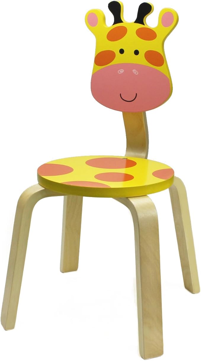 iPlay, iLearn 10 Inch Kids Solid Hard Wood Animal Chair, Stackable Wooden Finished, Preschool, Daycare, Bedroom, Playroom, Nursery Seat, Giraffe Furniture Stool for Toddlers, Children, Boys, Girls