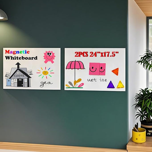 2 Pcs Magnetic Dry Erase Whiteboard Paper 24" x 17.5" Self Adhesive White Board Sticke with Marker, Magnetic Eraser, Magnets for Kid Whiteboard Stick Wall Peel and Stick Wallpaper Office Home