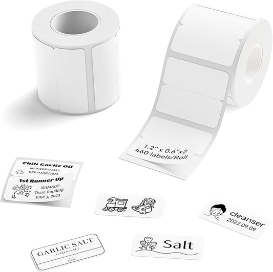 NIIMBOT Labels, 2 Rolls Refill Thermal Label for Label Maker B1/B21/B21Pro/B3S/B31/K3, Waterproof, Oil-Proof and Tear-Proof Sticker Labels, 1.2'' x 0.6''x2 (30x15mmx2) White