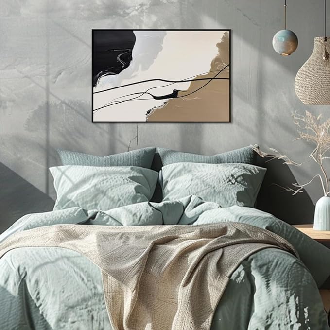 Abstract Wall Art Canvas Decor Abstract Art Paintings for Living Room Brown and Grey Fantasy Graffiti Pictures for Home Bedroom Kitchen Decorations 24x36 Inches with Black Frame