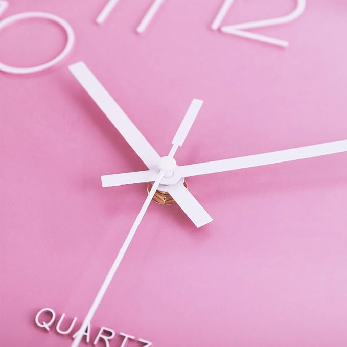 Lafocuse 12 Inch Pink Wall Clock Battery Operated for Kitchen Living Room, Silent Kids Analog Clock for Girls Bedroom, Pink Home Décor