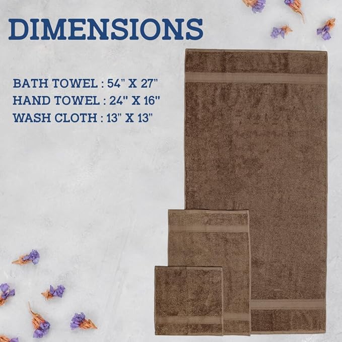Casa Lino 100% Cotton Bath Towels Set of 4 (1 Bath Towel, 1 Hand Towel & 2 Wash Cloths) - Bathroom Towels and Washcloths Set - Complete Bathroom Set - Guest Room Essentials - (Brown)