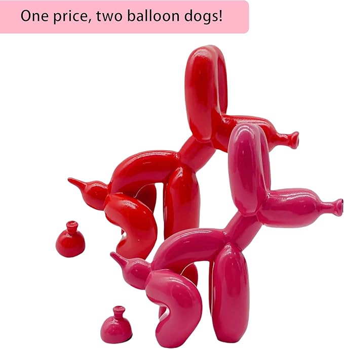 Balloon Dog Mini Poop Dog Decoration Desktop in Living Room Art Animal Small Statue,Bookshelf Decor (Red and Pink)