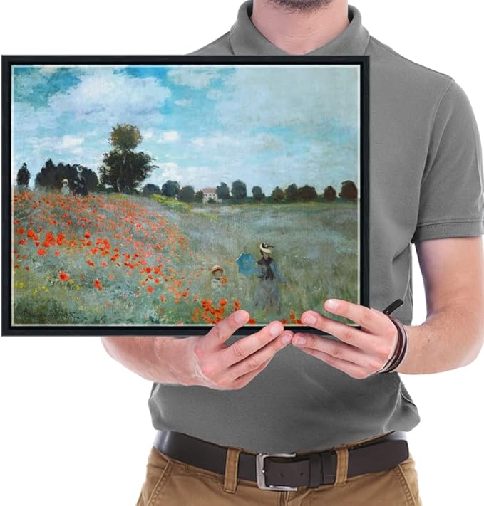Wieco Art Framed Wall Art The Poppy Field Near Argenteuil Canvas Prints of Claude Monet Floral Oil Paintings Classic Flowers Landscape Pictures Artwork for Bedroom Home Decorations