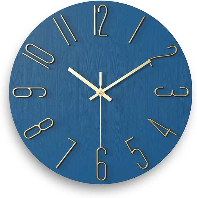 Wall Clock Battery Powered 12 inch Small Clock Analog Clock, Suitable for Home, Office, Bedroom, Kitchen, Classroom, School (Blue)