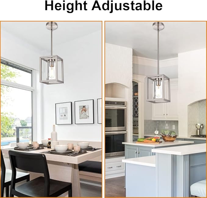 VINLUZ One Light Chandeliers Fixture Brushed Nickel Modern Pendant Kitchen Lighting with Clear Glass Shade Dining Room Lighting Fixtures Hanging Contemporary Lamp Semi Flush Mount Ceiling Lights