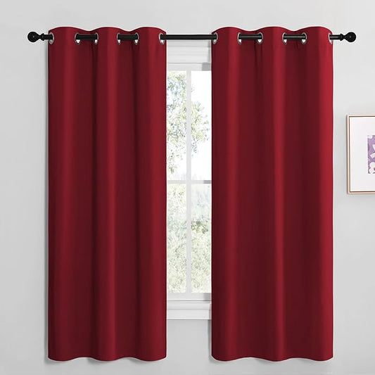 NICETOWN Christmas Burgundy Red Kitchen Blackout Curtain Panels, Thermal Insulated Grommet Top Blackout Draperies and Drapes for Basement (2 Panels, W42 x L68-inch)