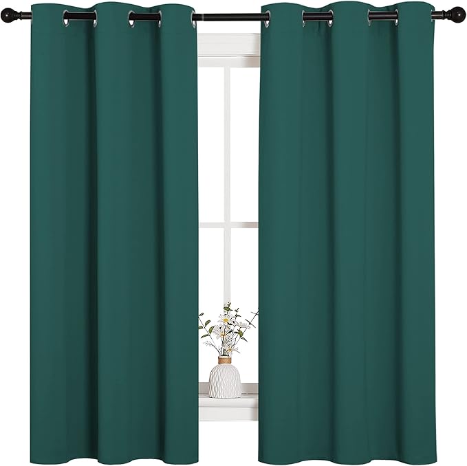 NICETOWN Thermal Insulated Solid Grommet Blackout Curtains/Drapes/Panels for Dining Room (Hunter Green, 1 Pair, 42 by 63-Inch)
